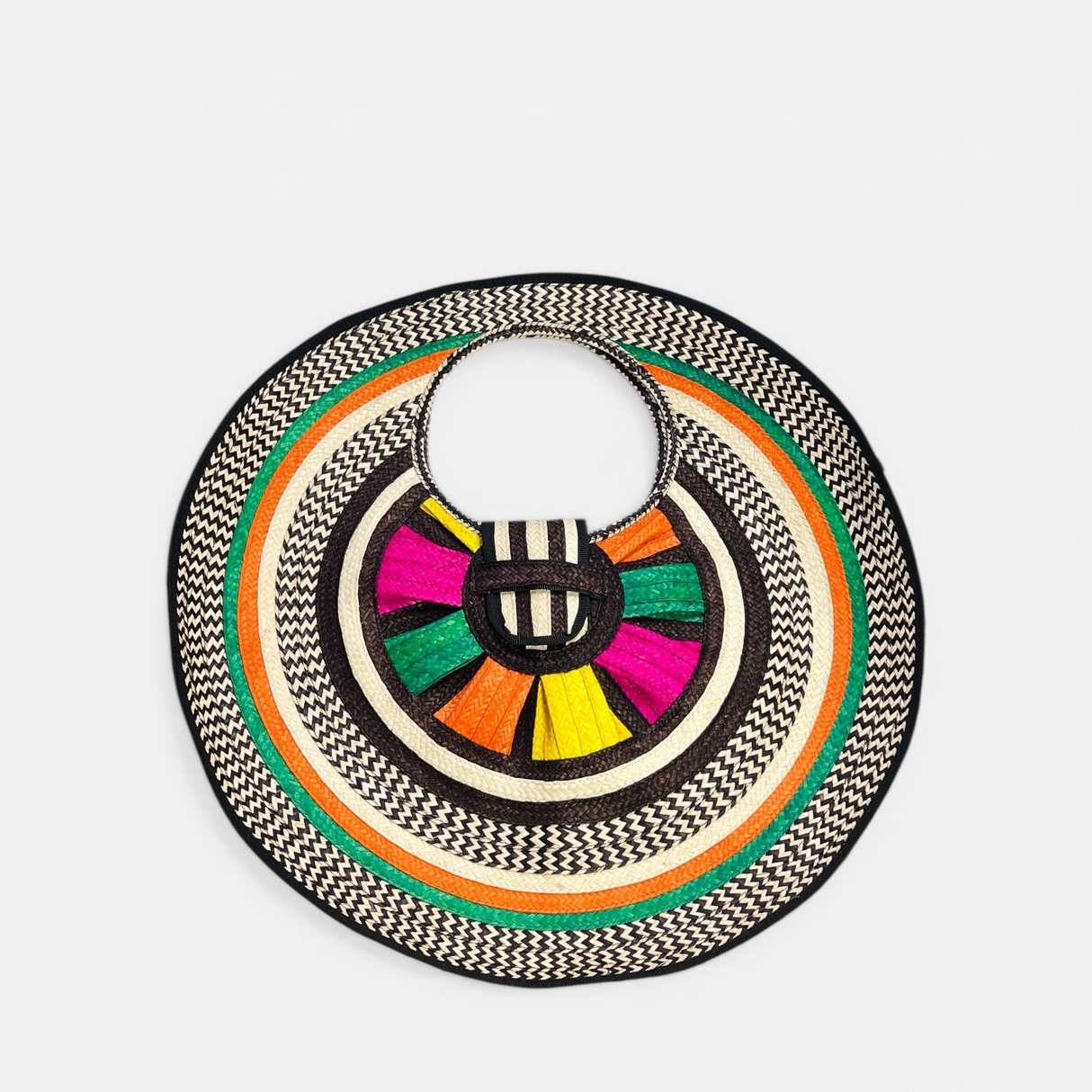 Round Tote Bag | Colorful Geometric Statement Handbag - Sumiye Co