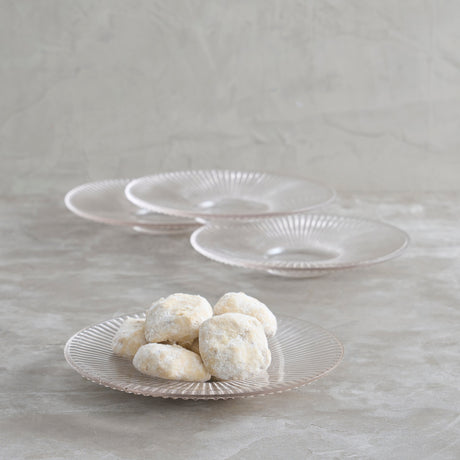 Ribbed Clear Glass Medium Plates - Set of 4 - Sumiye Co
