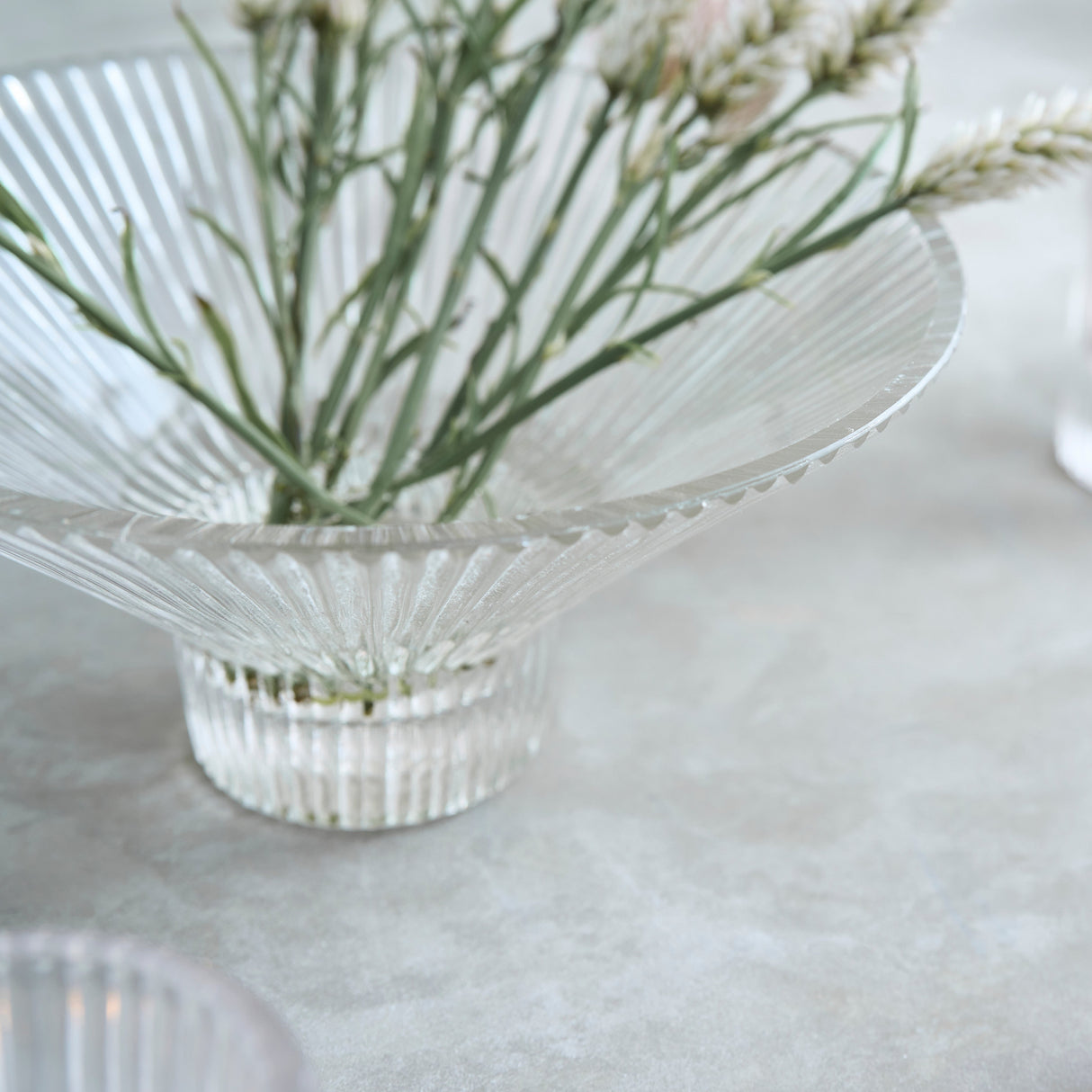 Ribbed Clear Glass Low Bowl