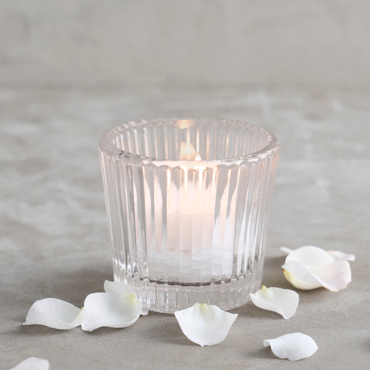 Ribbed Clear Glass Tealight / Votive Holders - Set of 4
