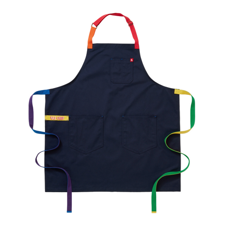 Navy apron with colorful straps on a white background