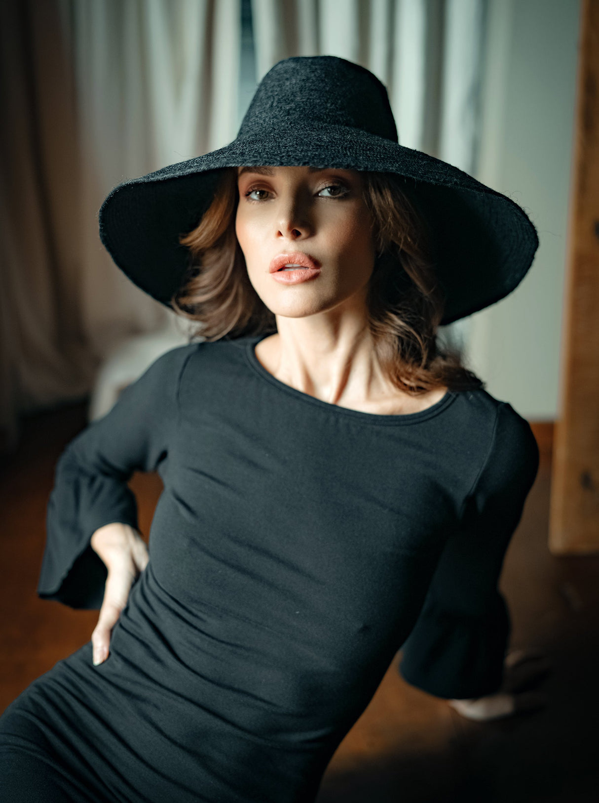 Jute Handwoven Straw Hat In Black - Sumiye Co