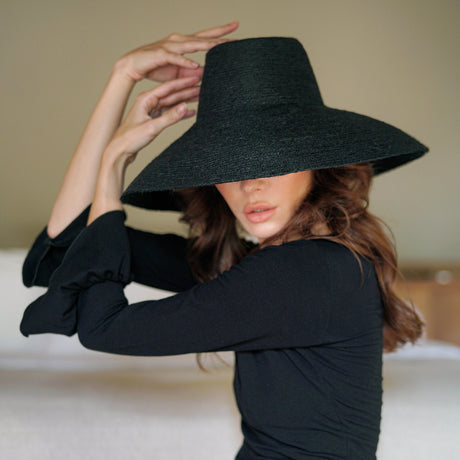 Jute Handwoven Straw Hat In Black - Sumiye Co