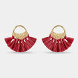 Red Raffia Fan Earrings-0