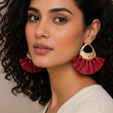 Red Raffia Fan Earrings - Sumiye Co