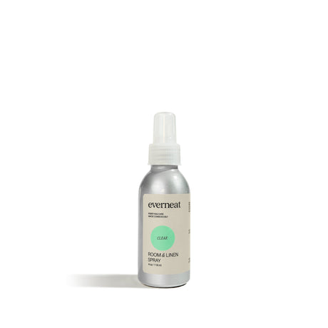 Bottle of Everneat room and linen spray on a white background