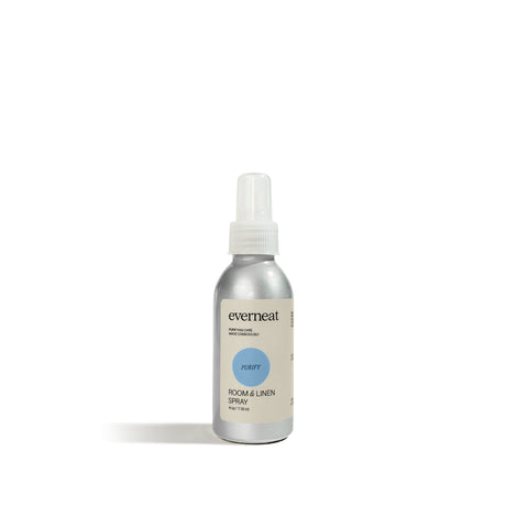 Bottle of Everneat room and linen spray on a white background