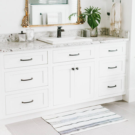 Aden Bath Mat 24" x 36" - Natural / Navy Hand-Spun Cotton - Sumiye Co