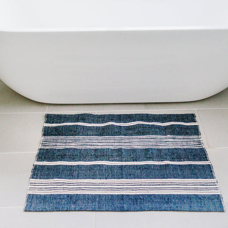 Aden Bath Mat 24" x 36" - Navy / Natural Hand-Spun Cotton - Sumiye Co