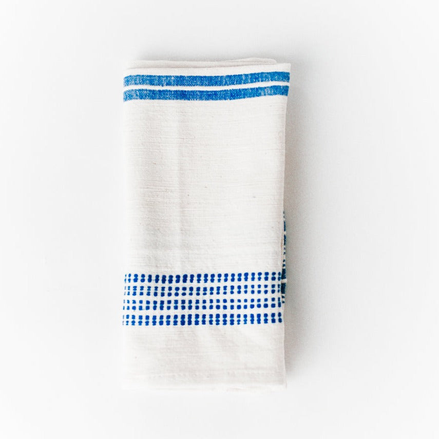 Aden Cloth Napkins - Natural / Blue Hand-Spun Cotton- Set of 4