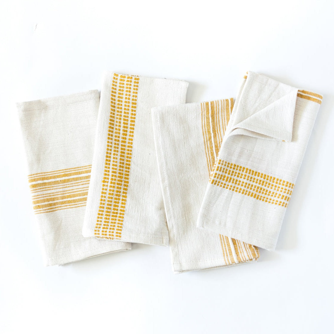 Aden Cloth Napkins - Natural / Gold  Hand-Spun Cotton- Set of 4