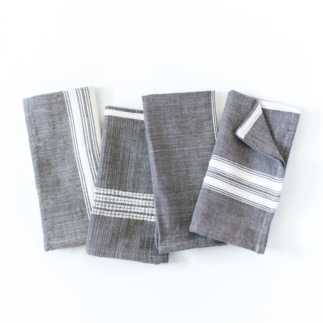 Aden Cloth Napkins Grey / Natural Hand-Spun Cotton- Set of 4