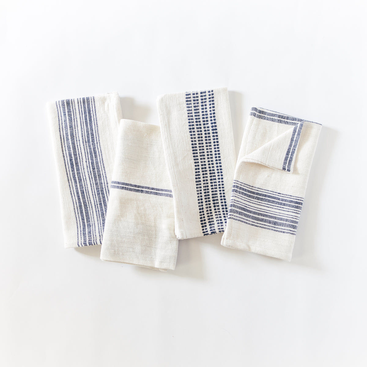Aden Cloth Napkins - Natural / Navy Hand-Spun Cotton - Set of 4