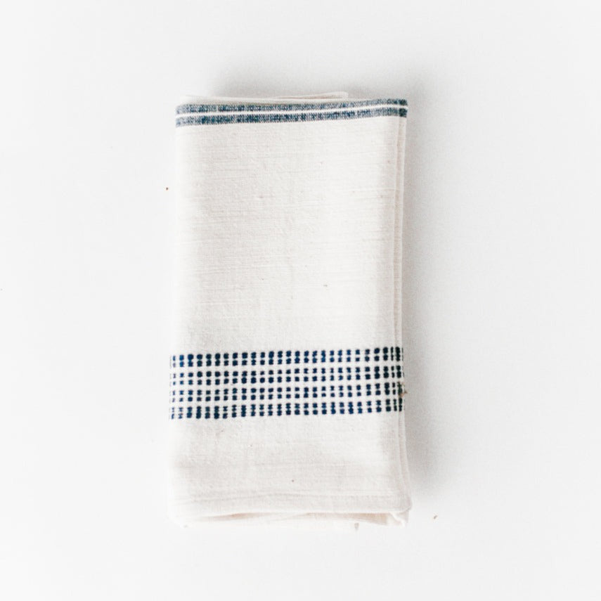 Aden Cloth Napkins - Natural / Navy Hand-Spun Cotton - Set of 4