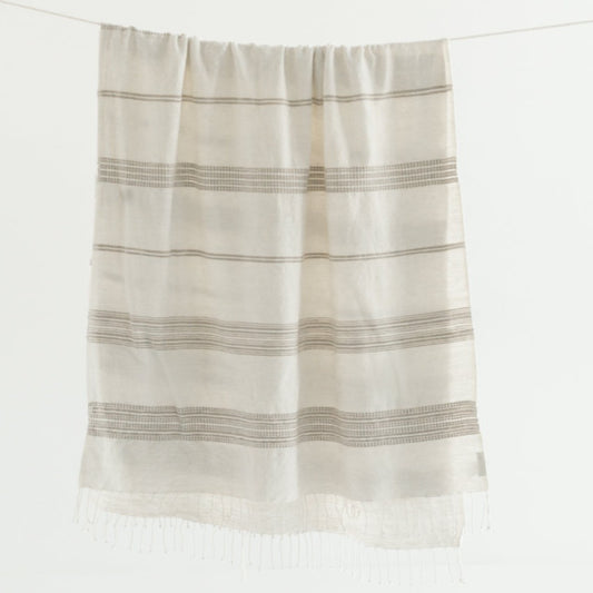Aden Throw Blanket 38" x 72" | Natural / Stone Natural Hand-Spun Cotton