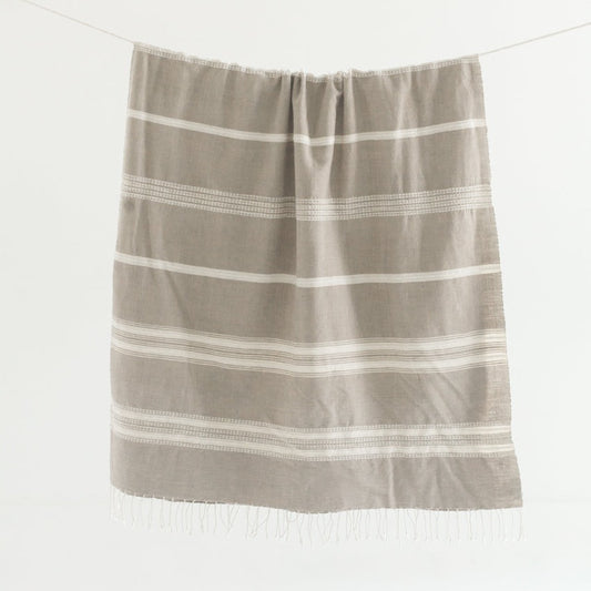 Aden Throw Blanket 38" x 72" | Stone / Natural Hand-Spun Cotton