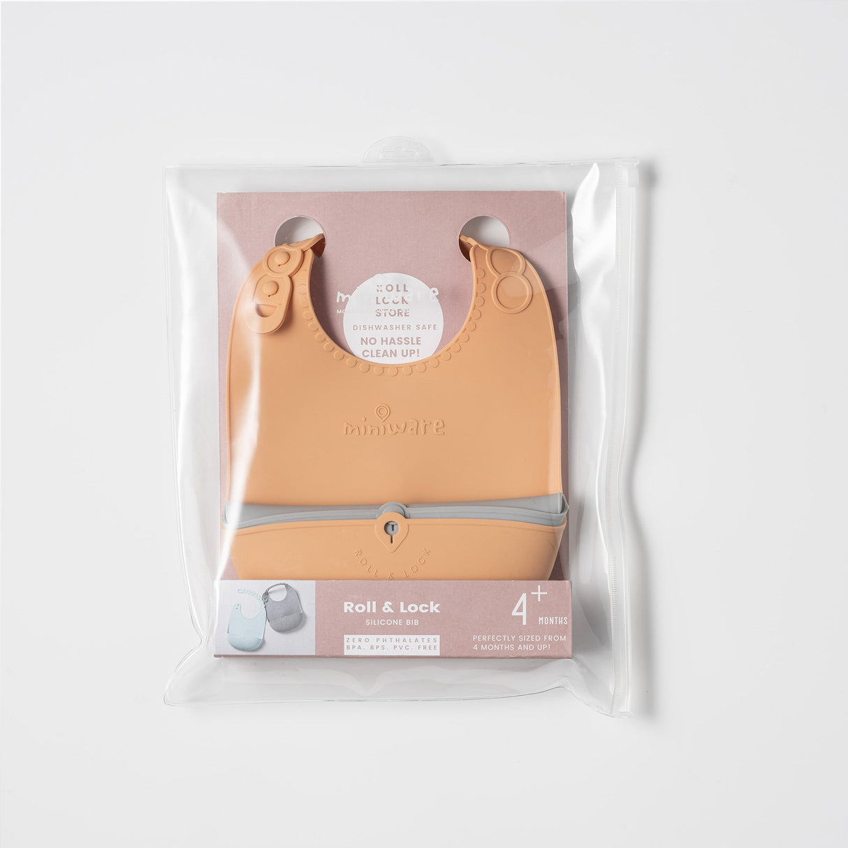 Roll & Lock Silicone Bib 2-pack - Toffee + Dove Grey by Miniware - Sumiye Co
