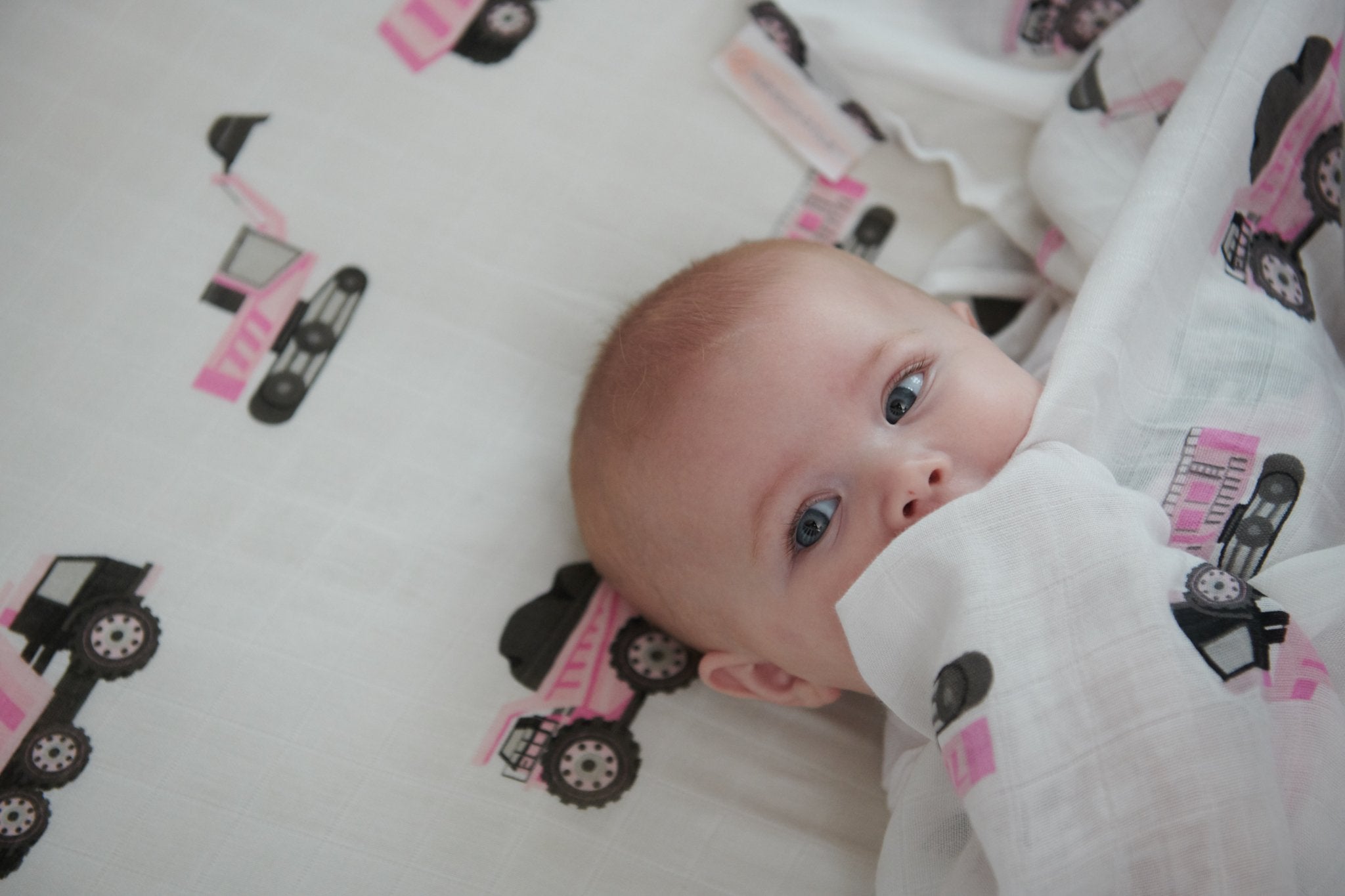 Pink Digger Bamboo Crib Sheet-1