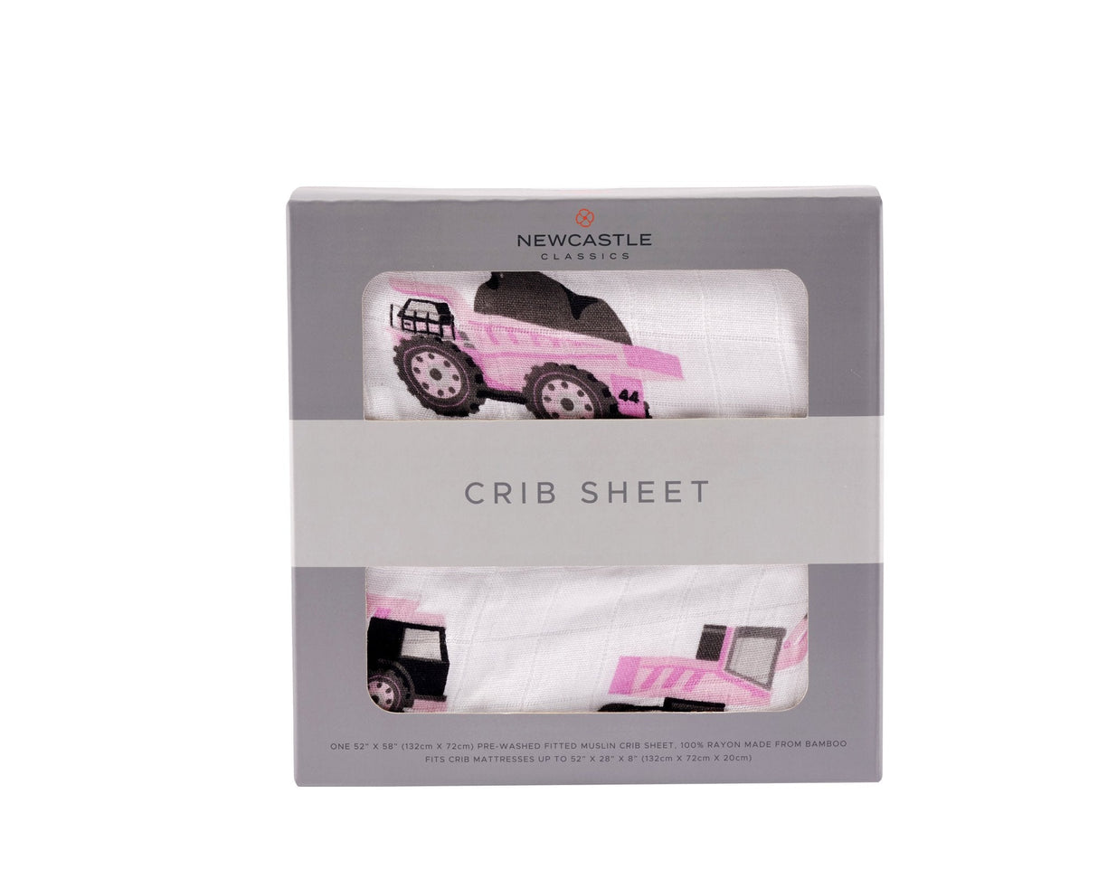 Pink Digger Bamboo Crib Sheet-0