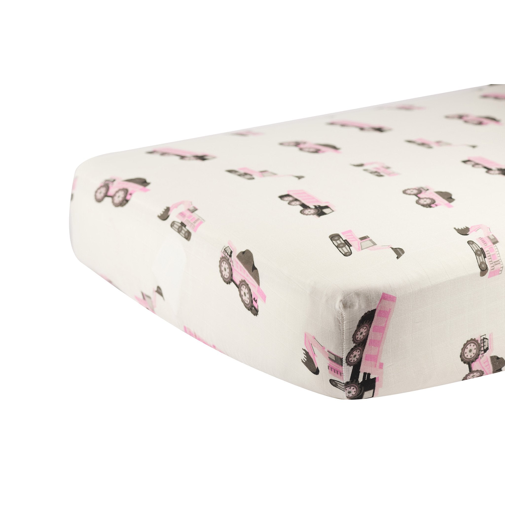 Pink Digger Bamboo Crib Sheet-2