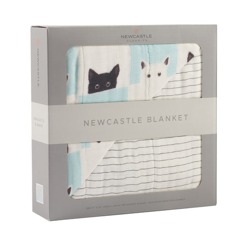 Peek-A-Boo Cats and Pencil Stripe Bamboo Muslin Newcastle Blanket-1