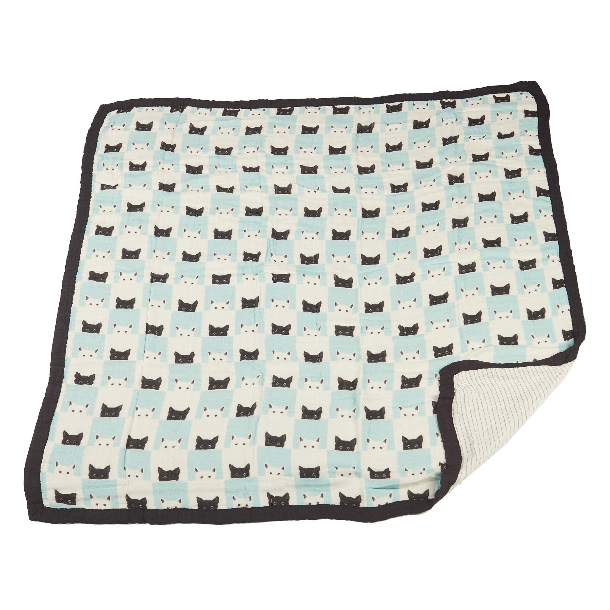 Peek-A-Boo Cats and Pencil Stripe Bamboo Muslin Newcastle Blanket-2