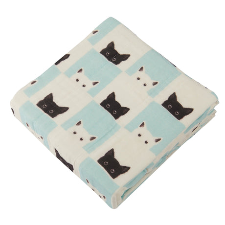 Peek-A-Boo Cats and White Bamboo Muslin Newcastle Blanket-3