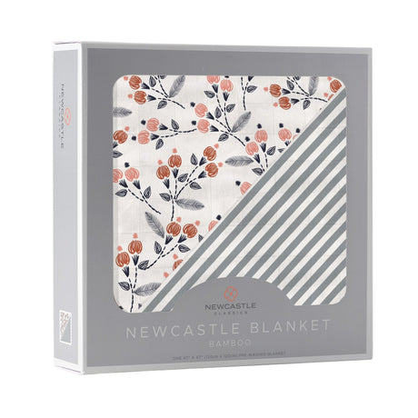 Dahlia Floral and Finley Stripe Bamboo Muslin Newcastle Blanket-1