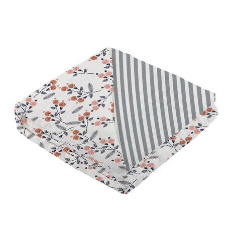 Dahlia Floral and Finley Stripe Bamboo Muslin Newcastle Blanket-2