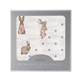 Powder Pink Bunnies and Periwinkle Diamond Polka Dot Bamboo Newcastle Blanket-0
