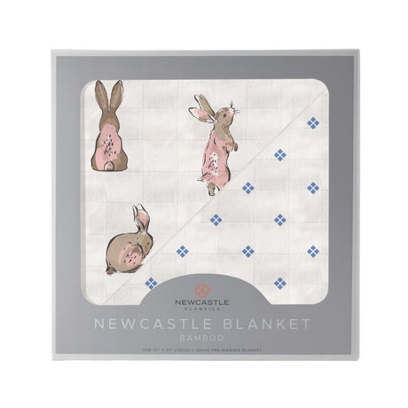 Powder Pink Bunnies and Periwinkle Diamond Polka Dot Bamboo Newcastle Blanket-0