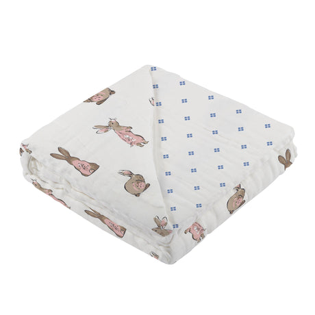 Powder Pink Bunnies and Periwinkle Diamond Polka Dot Bamboo Newcastle Blanket-2