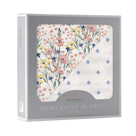Wildflowers and Periwinkle Diamond Polka Dot Bamboo Newcastle Blanket-1