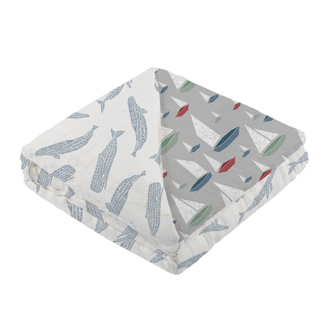 Blue Shadow Whales and Marina Sailboats Bamboo Newcastle Blanket-2