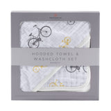 Vintage Bicycle Bamboo Muslin Hooded Towel and Washcloth Set-0