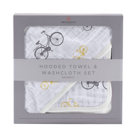 Vintage Bicycle Bamboo Muslin Hooded Towel and Washcloth Set-0
