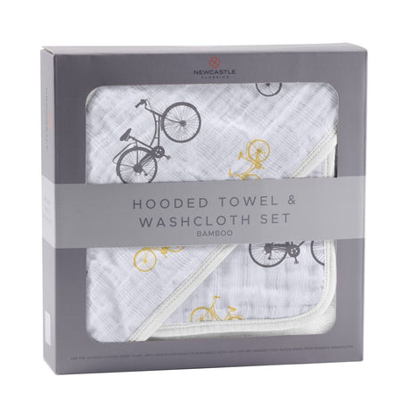 Vintage Bicycle Bamboo Muslin Hooded Towel and Washcloth Set-3