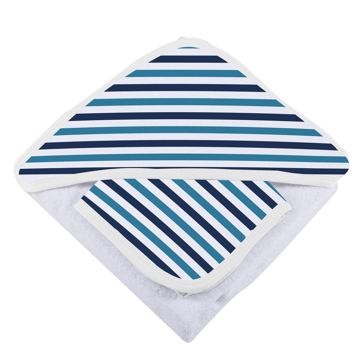 Blue and White Stripe Bamboo Hooded Towel and Washcloth Set-3