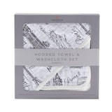London, Paris, New York Hooded Towel and Washcloth Set-0