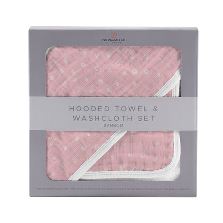 Pink Pearl Polka Dot Hooded Towel and Washcloth Set-0