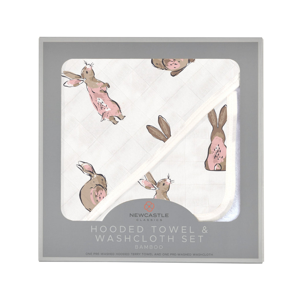 Powder Pink Bunnies Bamboo Hooded Towel and Washcloth Set-0