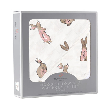 Powder Pink Bunnies Bamboo Hooded Towel and Washcloth Set-2