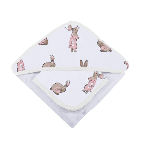 Powder Pink Bunnies Bamboo Hooded Towel and Washcloth Set-4