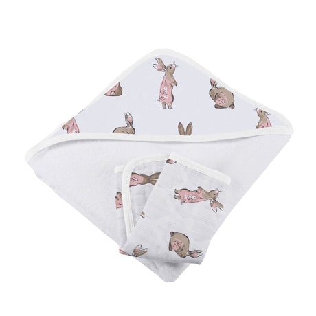 Powder Pink Bunnies Bamboo Hooded Towel and Washcloth Set-3