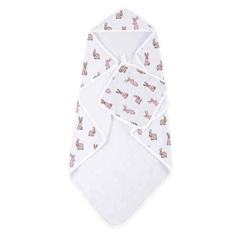 Powder Pink Bunnies Bamboo Hooded Towel and Washcloth Set-1