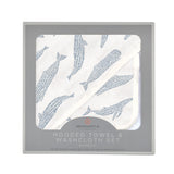 Blue Shadow Whales Bamboo Hooded Towel and Washcloth Set-0