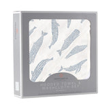 Blue Shadow Whales Bamboo Hooded Towel and Washcloth Set-3