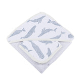 Blue Shadow Whales Bamboo Hooded Towel and Washcloth Set-4