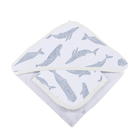 Blue Shadow Whales Bamboo Hooded Towel and Washcloth Set-4