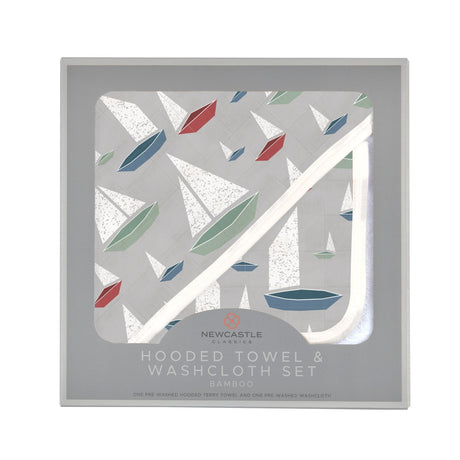 Marina Sailboats Bamboo Hooded Towel and Washcloth Set-0